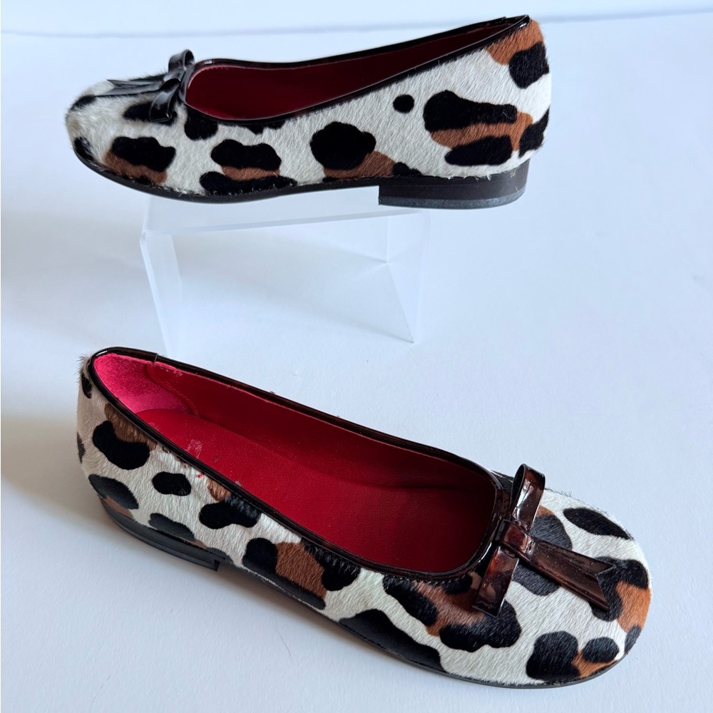 Simonetta Kids Leopard Pony Hair Ballet Flats Shoes Made Italy EU 32 US 2 New